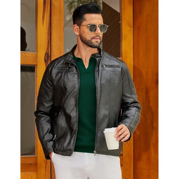 Men's Knit Polo Long Sleeve V-Neck Pullover Sweaters Collared Knitted Dark Green - Picture 5 of 6